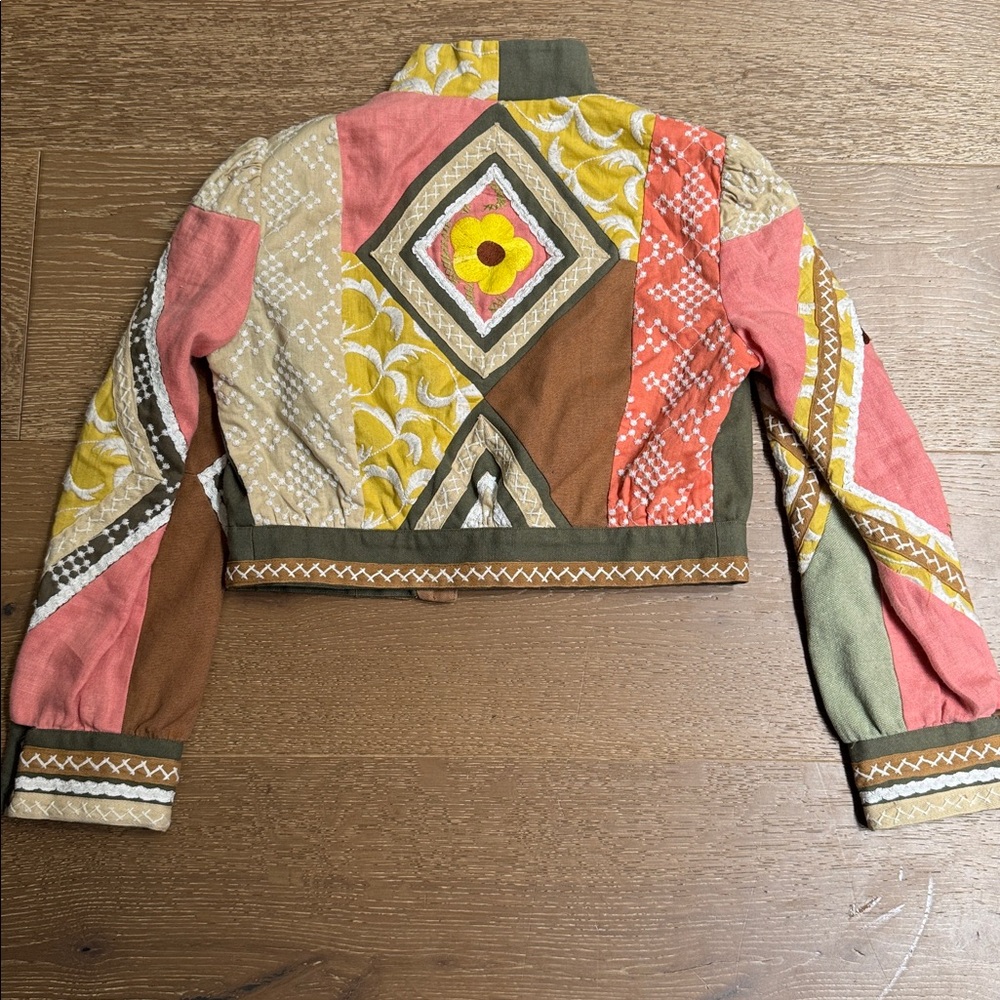 Nanette Lepore Embroidered Patchwork Cropped Jacket Boho Size 2 XS/S - Picture 6 of 6